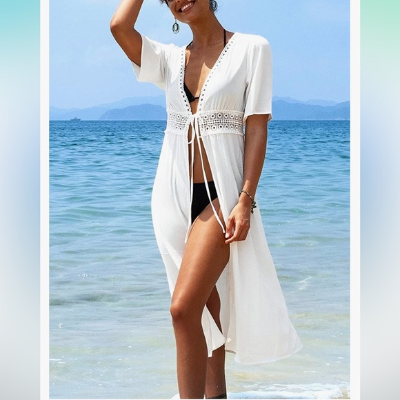 Cupshe Other - Women's Beach Cover Up Crochet Insert Mid-Calf Kimono with Short Sleeve